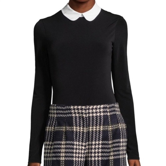 Alice + Olivia Black Sascha Peter Pan Collared Long Sleeve Bodysuit Size S - Picture 6 of 6